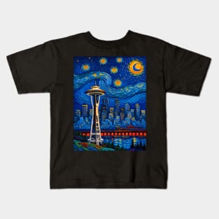 Space Needle in starry night Kids T-Shirt